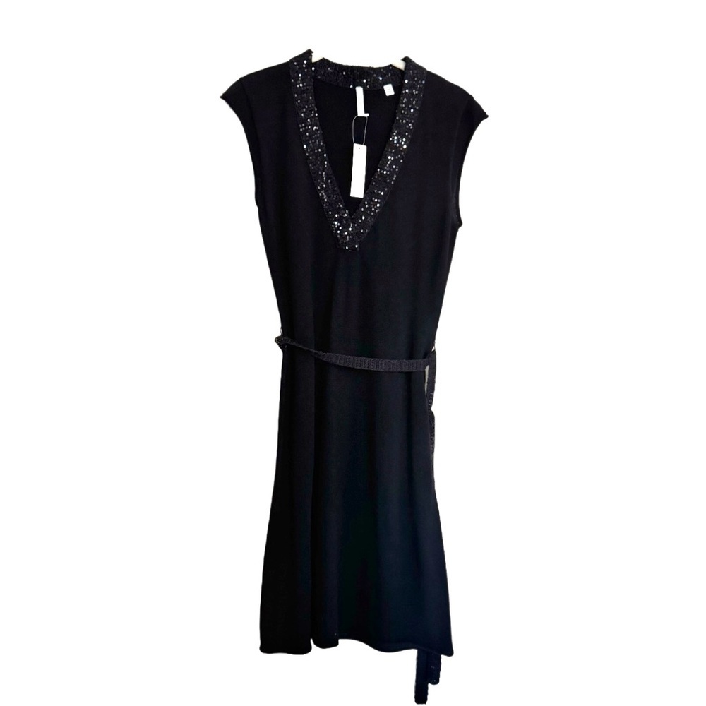 Iisli Bcall Dress Size 2/P Black Color Bauhaus Wool Beaded Sheath Dress NEW $275